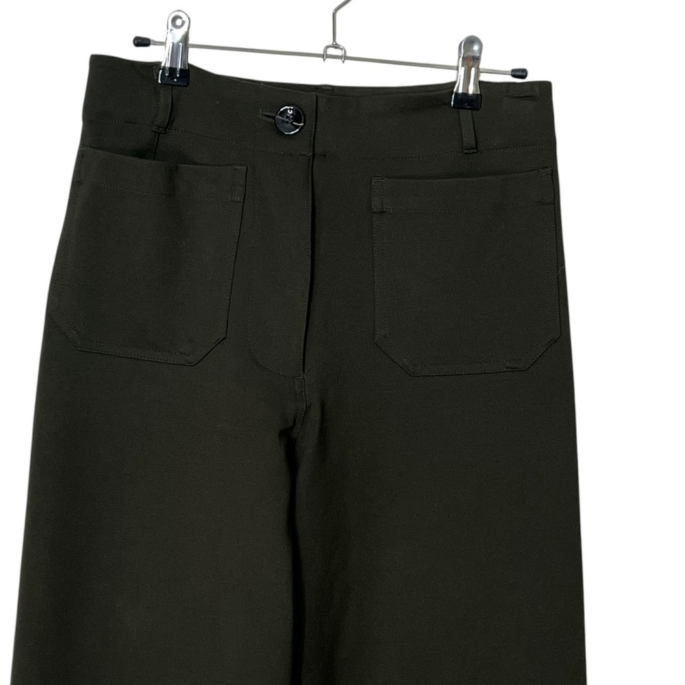 Quince Ultra-Stretch Ponte Cropped Wide Leg Pants Olive Green High Rise Size 4 - Picture 3 of 8